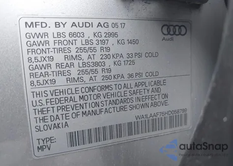 2017 Audi Q7 3.0T Premium z USA, uszkodzony, nr VIN WA1LAAF75HD058799